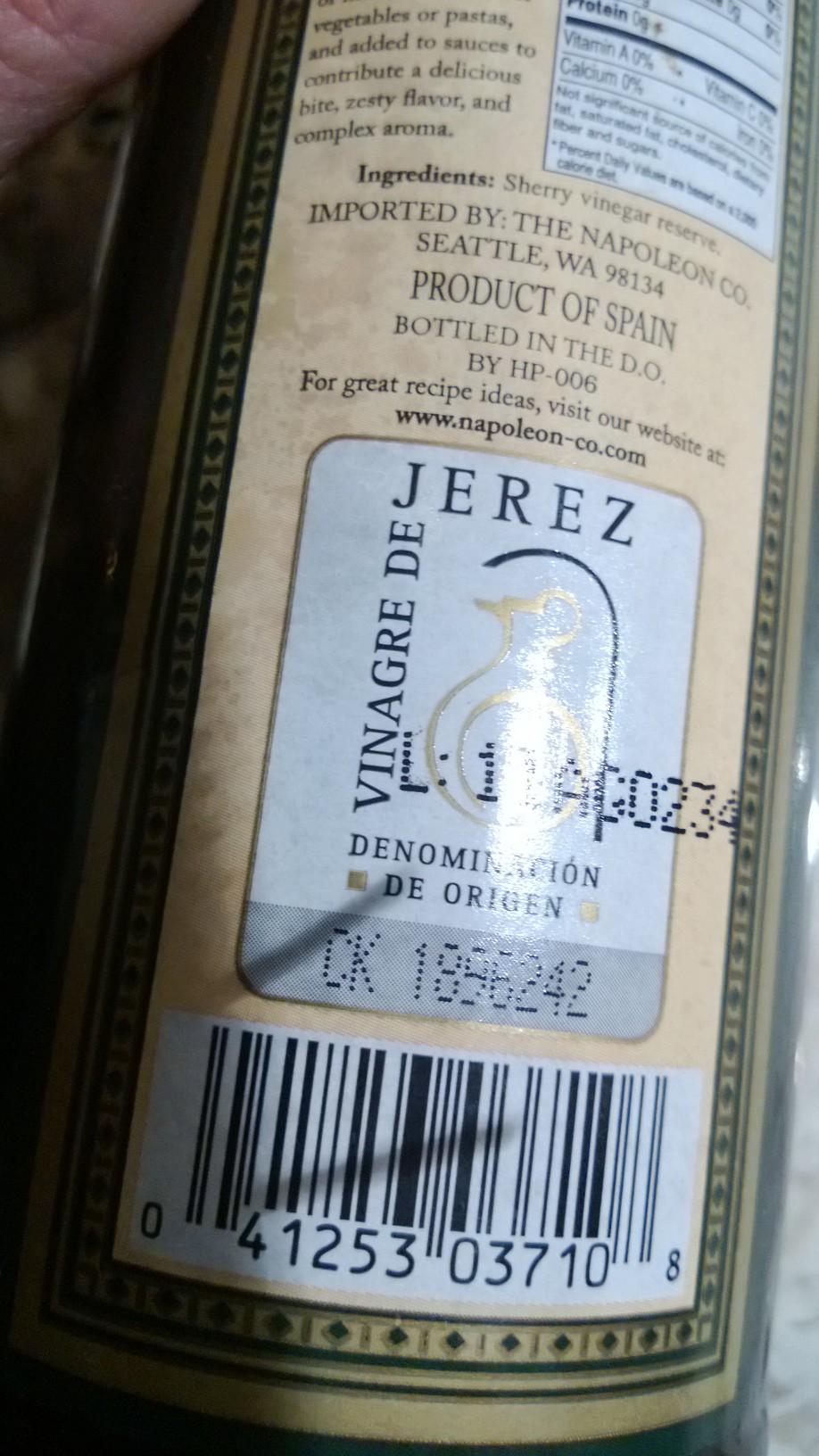 Etiqueta vinagre de Jerez