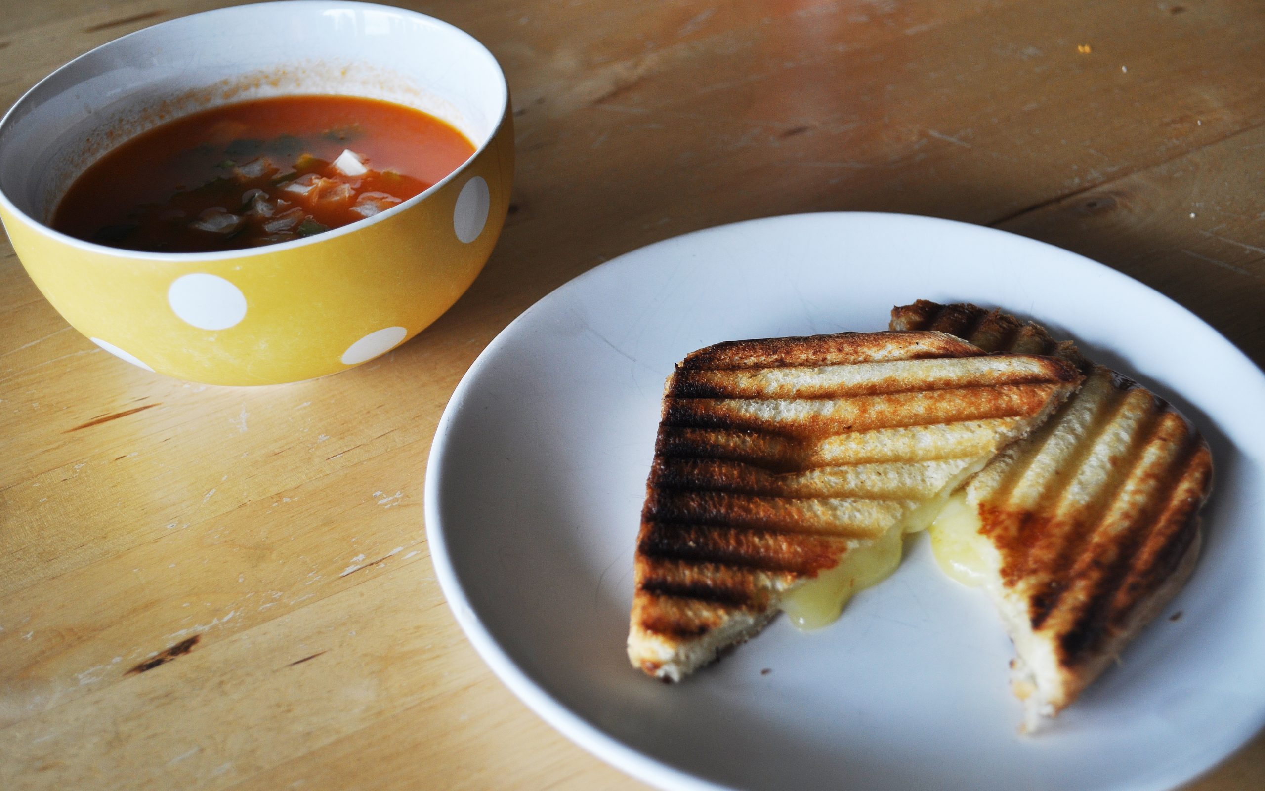Celebrating National Grilled Cheese day… with Mahon cheese sandwich and gazpacho