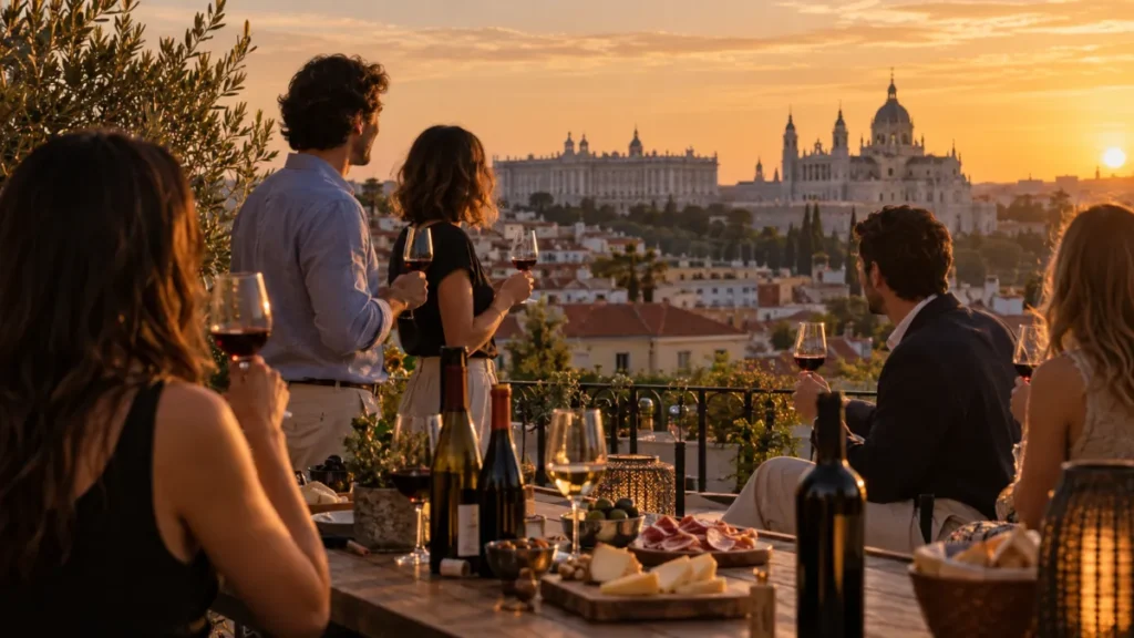 Gente disfrutando de vinos de Madrid